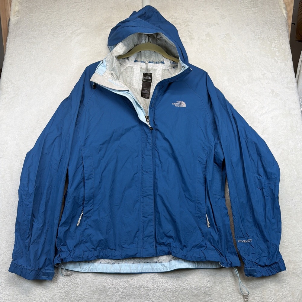 The North Face HyVent DT Rain Jacket Womens L Blue Waterproof Hooded Shell